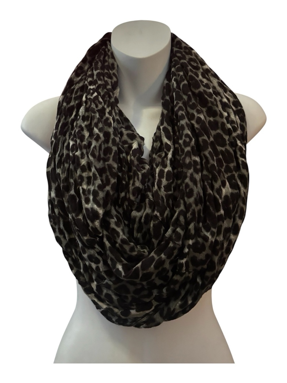 Y2K Leopard Print Infinity Scarf - Black & Gray